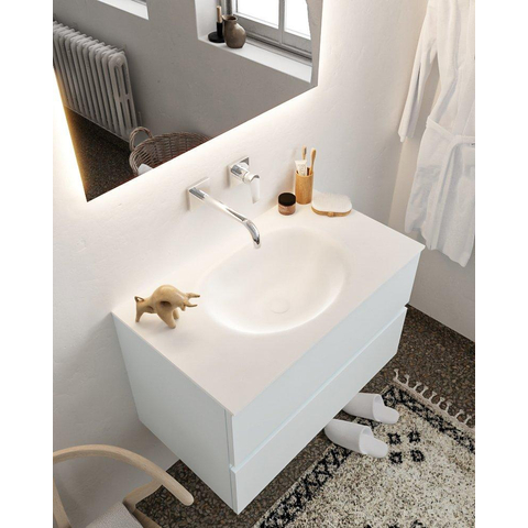 MONDIAZ VICA Ensemble de meuble salle de bain - 80cm - 2 tiroirs - lavabo Moon central - 0 trous de robinet - solid surface argile SW410526