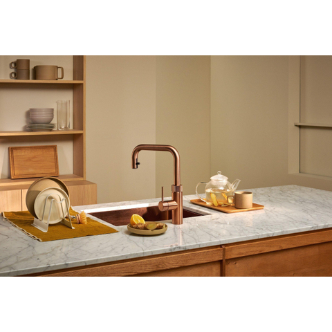 Quooker Flex Square kokendwaterkraan - draaibare & uittrekbare uitloop - Combi+ reservoir - Warm / kokend water - rose koper SW1442004