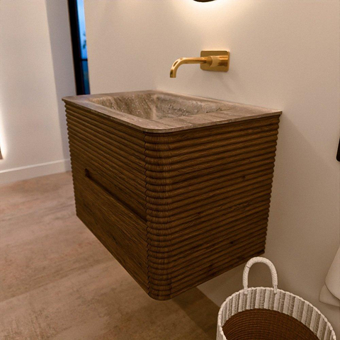 Mondiaz CIRO-DLUX Badkamermeubelset - 70x45x50cm - Solid surface wastafel Oza - 1 wasbak Midden - zonder kraangaten - 2 lades - Dusk SW1533260