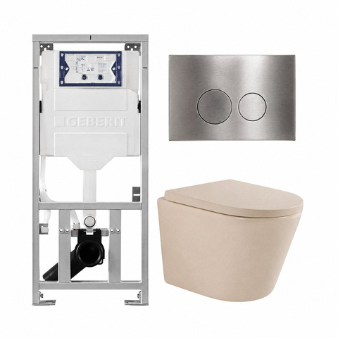 QeramiQ Dely Pack WC - 36,3x51,7cm - à fond creux - sans bride - réservoir encastré Geberit UP320 - abattant WC softclose 35 mm - plaque de commande en acier - boutons ronds - beige mat SW1236523