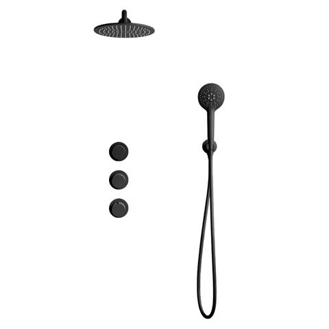 Fortifura Nebbio Regendoucheset - inbouwkraan - inbouwdeel - wandaansluitbocht - doucheslang metaal - ronde handdouche - 35cm - wandarm - 30cm ronde hoofddouche - mat zwart SW1237946