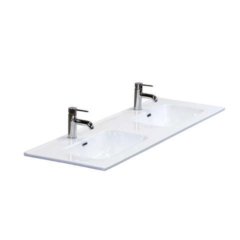 H&R Badmeubelen Cover Wastafel - 141x46.5x1.8cm - 2 kraangaten - 2 wasbakken - keramiek wit SW533037