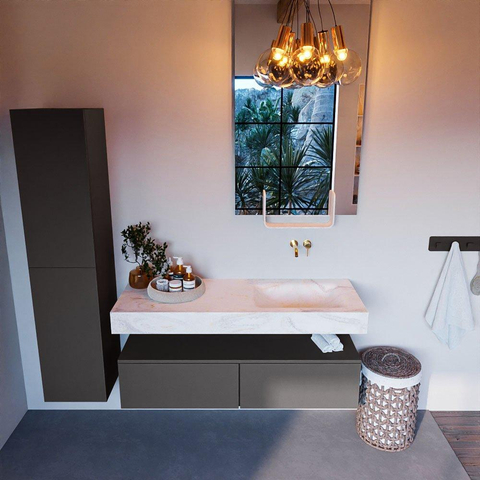 MONDIAZ ALAN - DLUX Ensemble meuble de salle de bains - 130cm - meuble bas - Dark grey - 2 tiroirs - lavabo suspendu - cuve à droite - 0 trous de robinet - Ostra SW807111