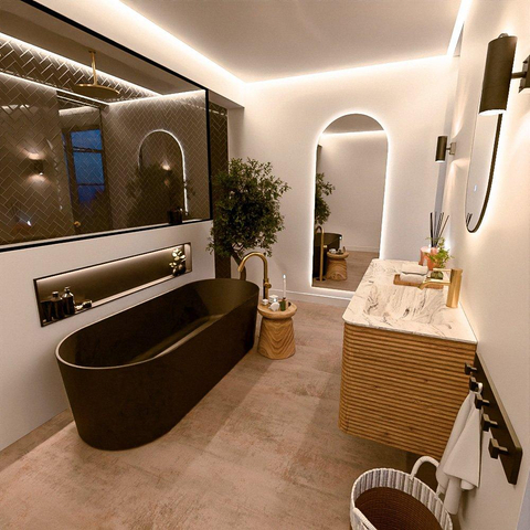 Mondiaz CIRO-DLUX Ensemble de meubles de salle de bains - 130x45x50cm - Vasque solid surface Glace - 1 bassin à droite - 1 trou de robinet - 4 tiroirs - Chêne SW1530829