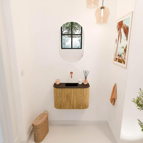 Mondiaz JOYA Meuble de toilette 63,2cm - arrondi gauche et droite couleur Oak - Vasque FAYE position Milieu Sans trou de robinet couleur Urban SW1421247