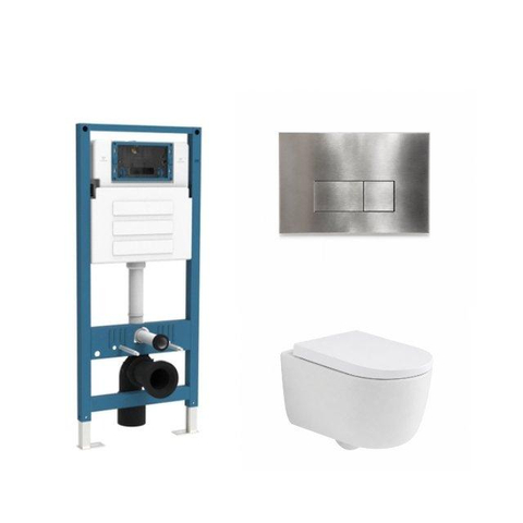 QeramiQ Dely Swirl Ensemble de toilette - réservoir encastré Qeramiq Flush - abattant 35mm - plaque de commande en métal inox - boutons rectangulaires - blanc mat SW1578420