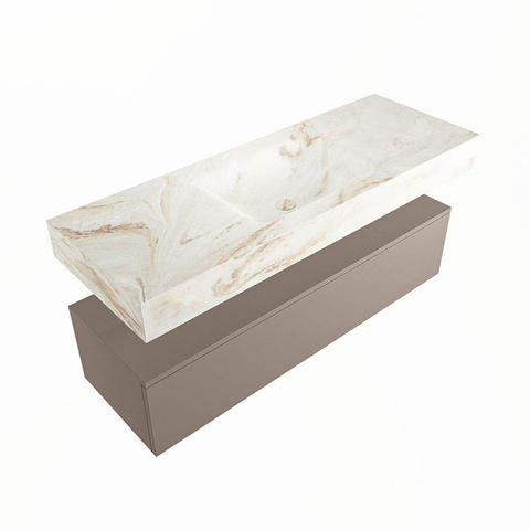 Mondiaz ALAN-DLUX Ensemble de meuble - 130cm - meuble Smoke mat - 1 tiroir - Lavabo Cloud Frappe suspendu - vasque Centre - 0 trous de robinet SW805401