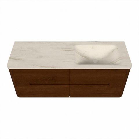 Mondiaz CIRO-DLUX Badkamermeubelset - 130x45x50cm - Solid surface wastafel Meli - 1 wasbak Rechts - zonder kraangaten - 4 lades - Ruby SW1531805