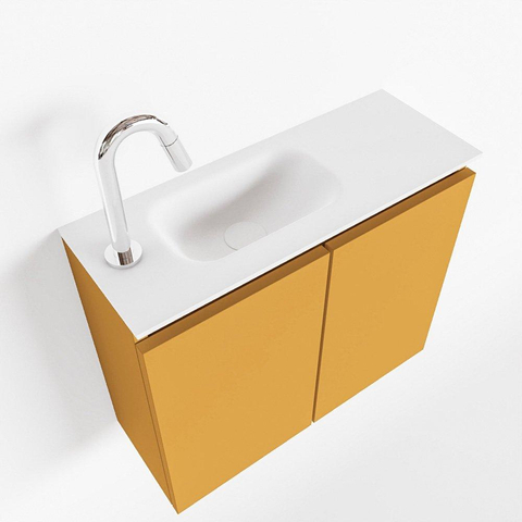 MONDIAZ TURE Toiletmeubel 60x23x50cm met 1 kraangaten 2 deuren ocher mat Wastafel Eden links Solid Surface Wit SW475042