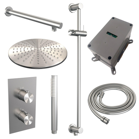 Brauer Brushed Edition Ensemble de douche pluie encastré - douche principale 30cm - bouton lisse - douchette à main 1 fonction - barre de douche - PVD - inox brossé SW538411