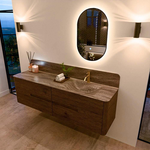 Mondiaz CIRO-DLUX Badkamermeubelset - 170x45x50cm - Solid surface wastafel Oza - 1 wasbak Rechts - 1 kraangat - 4 lades - Dusk SW1533296
