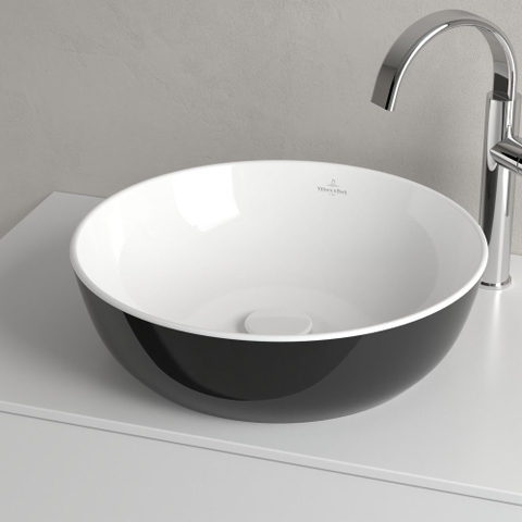 Villeroy & Boch Artis opzet wastafel - 43cm - zonder kraangat c plus - Coal Black (glans zwart) SW68817