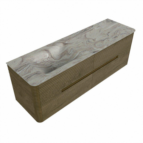 Mondiaz CIRO-DLUX Ensemble de meubles de salle de bains - 150x45x50cm - Vasque solid surface Glace - 1 lavabo à gauche - 1 trou de robinet - 4 tiroirs - Dusk SW1532992