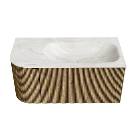 Mondiaz KURVE-DLUX Ensemble de meuble de salle de bains - 95x46x40cm - 1 tiroir - 1 porte - lavabo solid surface - droit - 1 trou de robinet - Dusk SW1414987