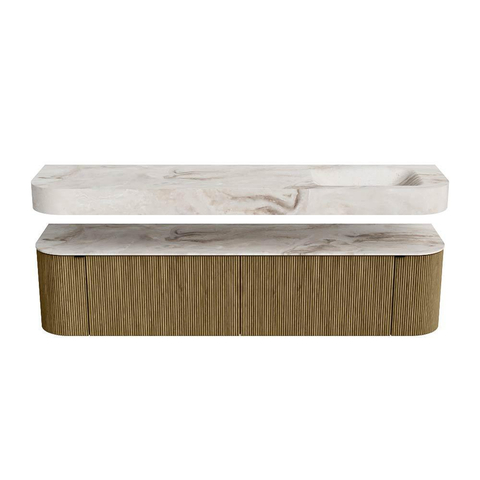 MONDIAZ THOR-DLUX Meuble de salle de bains - 190cm - arrondi gauche + droite - couleur Dusk - 2 tiroirs et 2 portes - Vasque suspendue CLOUD Droite sans trou de robinet - couleur Frappe SW1466439