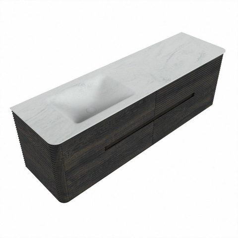 Mondiaz CIRO-DLUX Badkamermeubelset - 160x45x50cm - Solid surface wastafel Opalo - 1 wasbak Links - zonder kraangaten - 4 lades - Shadow SW1532425