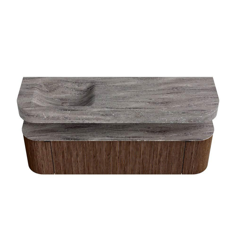 MONDIAZ THOR-DLUX Meuble de salle de bains - 160cm - arrondi gauche + droite - couleur Walnut - 1 tiroir et 2 portes - Vasque suspendue CLOUD Gauche sans trou de robinet - couleur Oza SW1465281