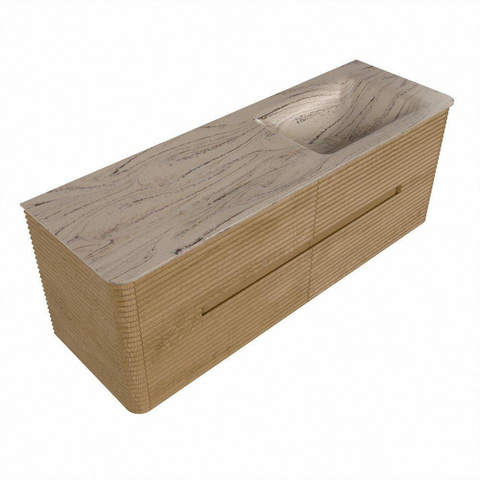 Mondiaz CIRO-DLUX Badkamermeubelset - 140x45x50cm - Solid surface wastafel Arena - 1 wasbak Rechts - zonder kraangaten - 4 lades - Oak SW1531336