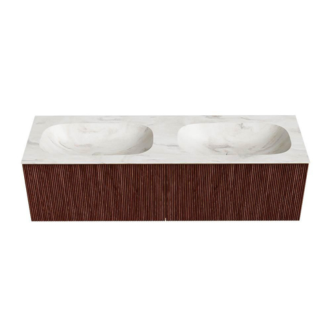 Mondiaz KURVE-DLUX Badkamermeubelset - 150x46x40cm - 2 lade - wastafel solid surface - dubbel - zonder kraangat - Ruby SW1415939