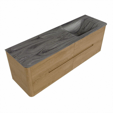 Mondiaz CIRO-DLUX Badkamermeubelset - 150x45x50cm - Solid surface wastafel Sombra - 1 wasbak Rechts - zonder kraangaten - 4 lades - Oak SW1531258