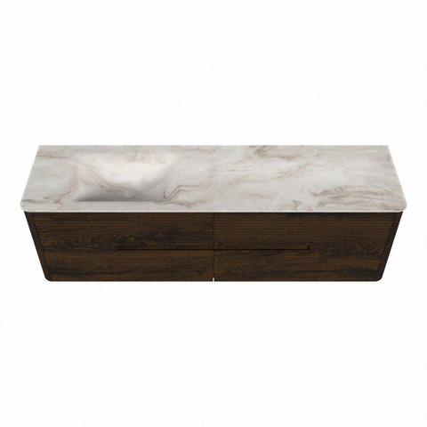 Mondiaz CIRO-DLUX Ensemble meuble de salle de bains - 170x45x50cm - lavabo solid surface Frappe - 1 bassin à gauche - sans trous de robinet - 4 tiroirs - Noyer SW1530255