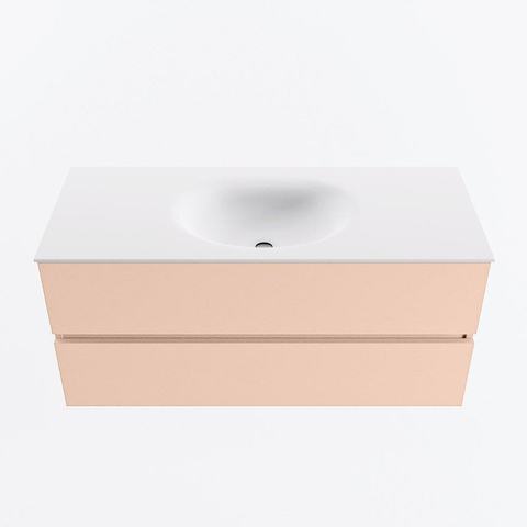 MONDIAZ VICA Ensemble meuble de salle de bains - 110cm - meuble bas rosee- 2 tiroirs - vasque moon au milieu - sans trous de robinet - version haute 60cm - talc SW1080334