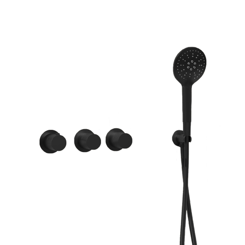 Fortifura Nebbio Ensemble combiné bain - mitigeur thermostatique - coude mural avec support de douchette - flexible de douche lisse - douchette ronde - Remplissage-vidage de baignoire - noir mat SW1238081