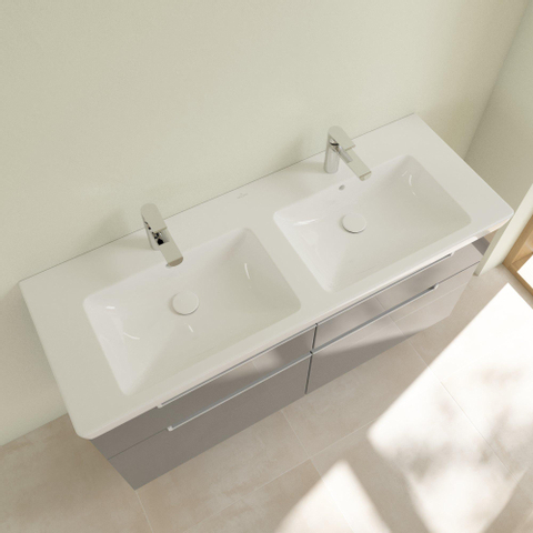 Villeroy & Boch Subway 2.0 dubbele wastafel - 1300x470mm CeramicPlus - 2 kraangaten - White Alpine (glans wit) 1024041
