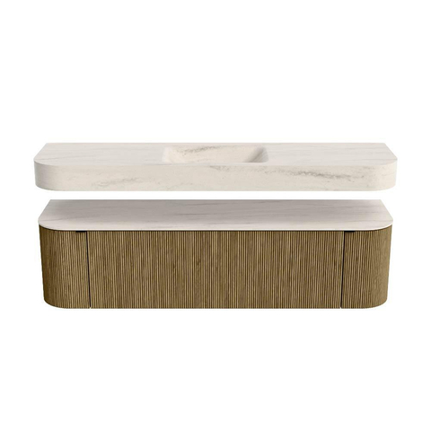 MONDIAZ THOR-DLUX Meuble de salle de bains 170cm arrondi gauche + droite couleur Dusk avec 1 tiroir et 2 portes. Vasque suspendue CLOUD Milieu sans trou de robinet couleur Meli. SW1465752