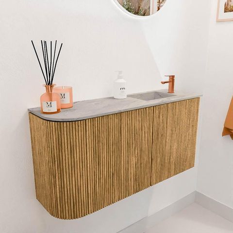 Mondiaz JOYA-DLUX 81.6cm toiletmeubel - ronding links kleur Oak - Wastafel FAYE positie Rechts 1 kraangat kleur Glace. SW1422004