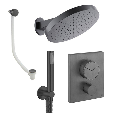 Crosswater MPRO Regendoucheset inbouw - 2 hendels - badafvoer - 30cm douchekop - handdouche - wandarm - slate gunmetal (antraciet) SW1472755