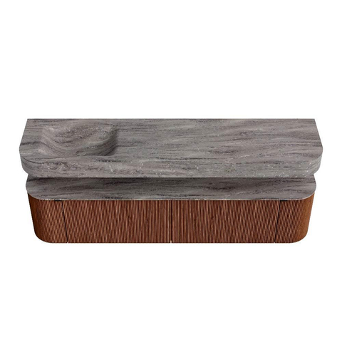MONDIAZ THOR-DLUX Meuble de salle de bains - 190cm - arrondi gauche + droite - couleur Ruby - 2 tiroirs et 2 portes - Vasque suspendue CLOUD Gauche sans trou de robinet - couleur Oza SW1467710