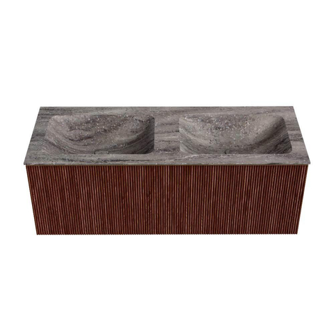 MONDIAZ KURVE-DLUX Meuble de salle de bains 120 cm couleur Ruby avec 1 tiroir et 0 portes. Lavabo LEAF Double sans trou de robinet Oza. SW1432822
