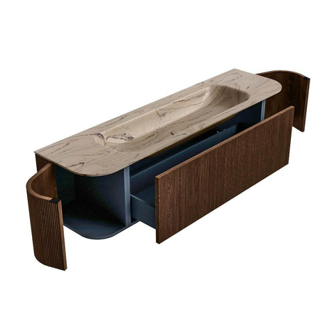 MONDIAZ KURVE-DLUX Meuble de salle de bains 170 cm arrondi gauche + droite couleur Walnut avec 1 tiroir et 2 portes. Lavabo BIG LARGE Central 1 trou de robinet Arena. SW1431238