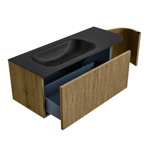 Mondiaz KURVE Badkamermeubelset - 115x46x40cm - 1 lade - 1 deur - wastafel solid surface - links - zonder kraangat - Dusk SW1415105