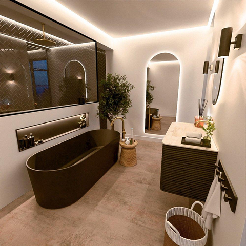 Mondiaz CIRO-DLUX Badkamermeubelset - 100x45x50cm - Solid surface wastafel Ostra - 1 wasbak Midden - zonder kraangaten - 2 lades - Shadow SW1532473