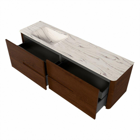 Mondiaz CIRO-DLUX Ensemble de meuble de salle de bains - 170x45x50cm - Plan vasque solid surface Nata - 1 vasque à gauche - 1 trou de robinet - 4 tiroirs - Ruby SW1532107