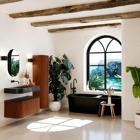 MONDIAZ THOR-DLUX Meuble de salle de bains - 100cm - arrondi gauche + droite - couleur Ruby - 1 tiroir - 2 portes - Vasque suspendue CLOUD Gauche sans trou de robinet - couleur Lava SW1467423
