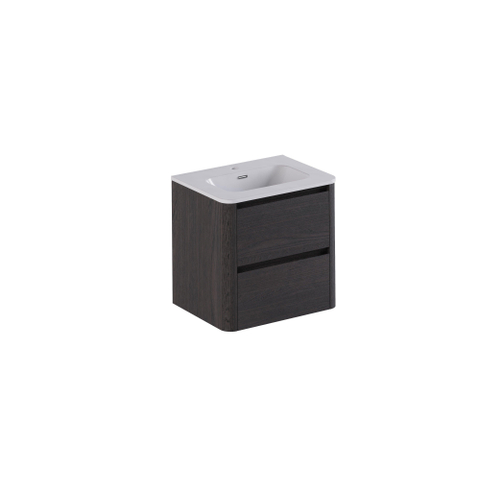 Thebalux Sunny Ensemble meuble de salle de bains - 62x46x57cm - lavabo - céramique - 1 trou de robinet - blanc brillant - meuble bas - 2 tiroirs - sans poignées - placage bois - Chocolate (anthracite) SW1462517
