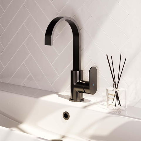 Brauer Gunmetal Edition Ensemble de robinet mélangeur à poser - haut - pivotant - bec plat - modèle C - PVD - gunmetal brossé SW715792