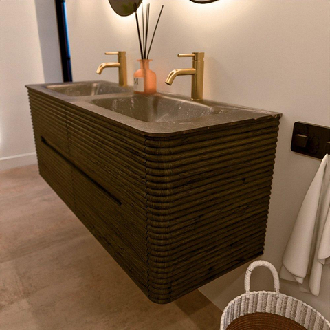 Mondiaz CIRO-DLUX Badkamermeubelset - 130x45x50cm - Solid surface wastafel Lava - 2 wasbak Dubbel - 2 kraangaten - 4 lades - Shadow SW1532278