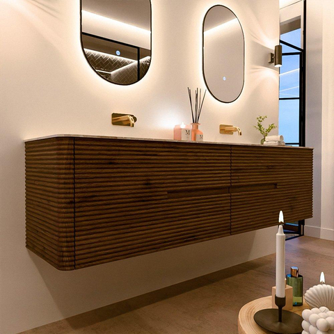 Mondiaz CIRO-DLUX Badkamermeubelset - 190x45x50cm - Solid surface wastafel Frappe - 2 wasbak Dubbel - zonder kraangaten - 4 lades - Dusk SW1532859