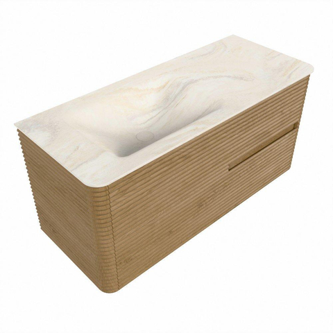 Mondiaz CIRO-DLUX Ensemble de meubles de salle de bains - 110x45x50cm - plan vasque Solid surface Ostra - 1 vasque à gauche - sans trous de robinetterie - 2 tiroirs - Chêne SW1531102