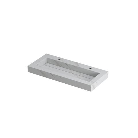 Ink Pitch wastafel - 100x45x9cm - wasbak midden - 2 kraangaten - mat calacatta (wit) SW693323