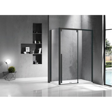 Cabine de douche FugaFlow Efficiente Vetro 160x90cm avec porte coulissante en verre de sécurité 8mm avec anti-calcaire noir mat - SW1125870