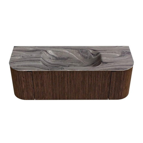 MONDIAZ KURVE-DLUX Meuble de salle de bains 130cm arrondi Gauche + Droite couleur Walnut avec 1 tiroir et 2 portes. Vasque BIG SMALL Centrale sans trou de robinet Sombra. SW1433651