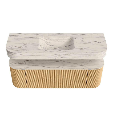 MONDIAZ THOR-DLUX Meuble de salle de bains 140cm arrondi gauche + droite couleur Oak avec 1 tiroir et 2 portes. Vasque suspendue CLOUD Milieu 1 trou de robinet couleur Nata. SW1464479