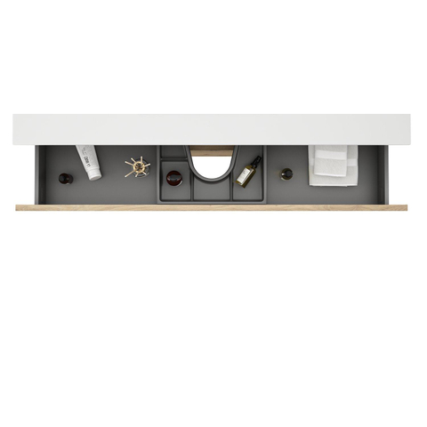 Saniclass Prime Vita Meuble de salle de bain - 100x46x60cm - lavabo en céramique brillant blanc - 1 vasque - 1 trou de robinet - 2 tiroirs - chêne rustique SW1439481