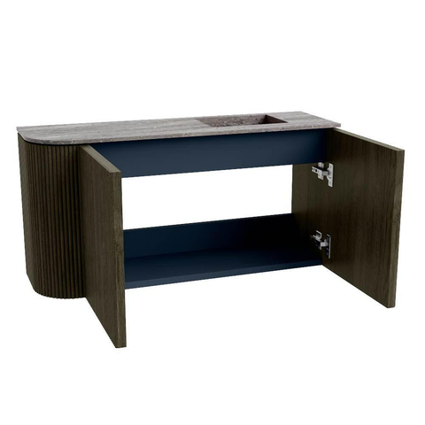 Mondiaz JOYA-DLUX Meuble de toilette 81,6cm - arrondi gauche couleur Shadow - Vasque FAYE position Droite 1 trou de robinet couleur Oza SW1425064