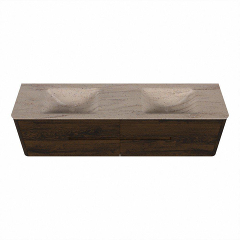 Mondiaz CIRO-DLUX Badkamermeubelset - 180x45x50cm - Solid surface wastafel Saba - 2 wasbak Dubbel - zonder kraangaten - 4 lades - Walnut SW1530717